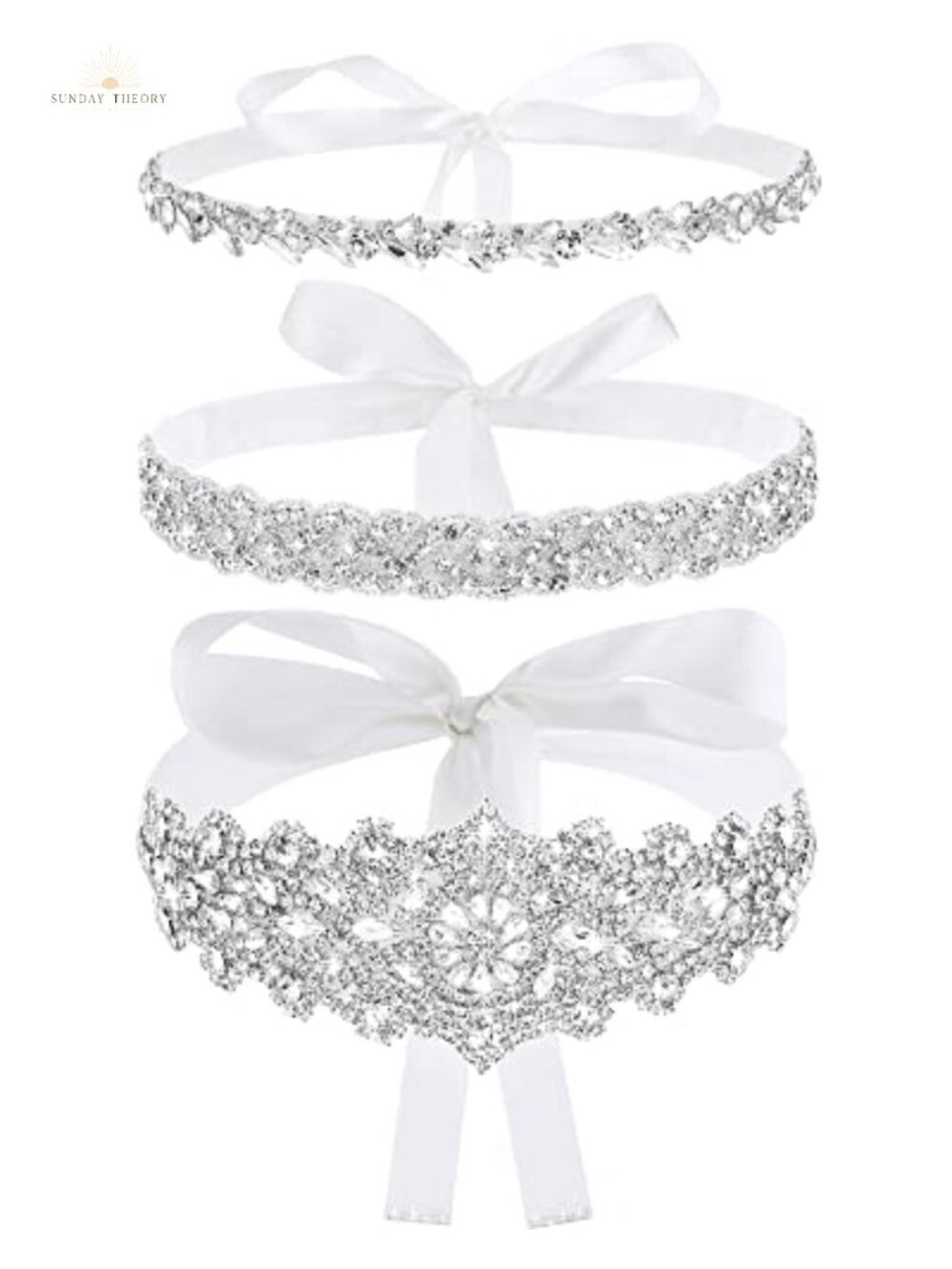 3pc Rhinestone Wedding Dress Belts Bridal Sash Set Formal Bridesmaid Ribbon